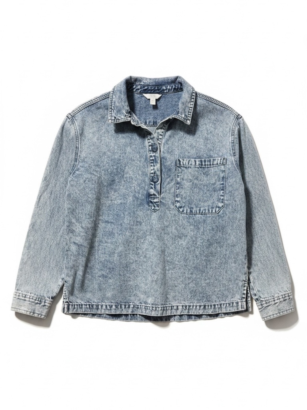 Time and Tru Denim Popover Top Acid Wash Chambray Relaxed Fit – Medium